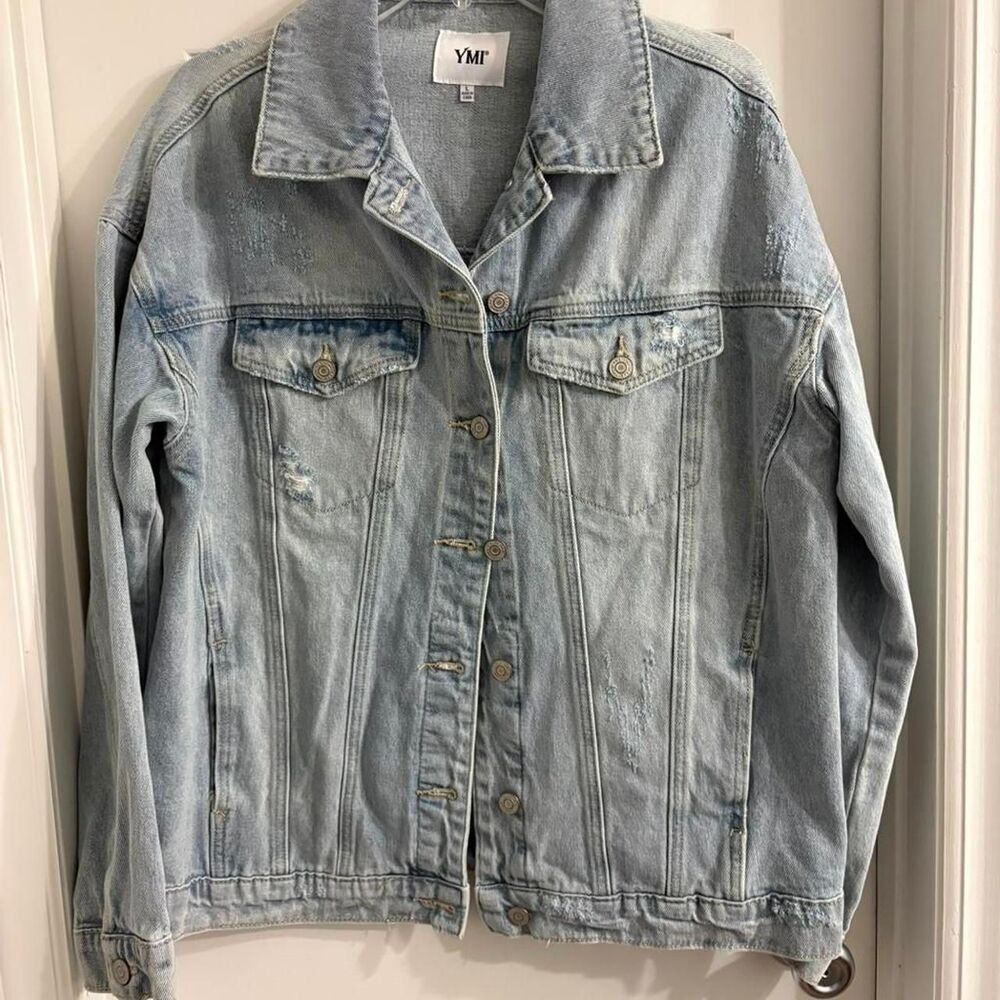 Ymi jeans layering Women's Large denim oversized Blue grunge Jacket casual